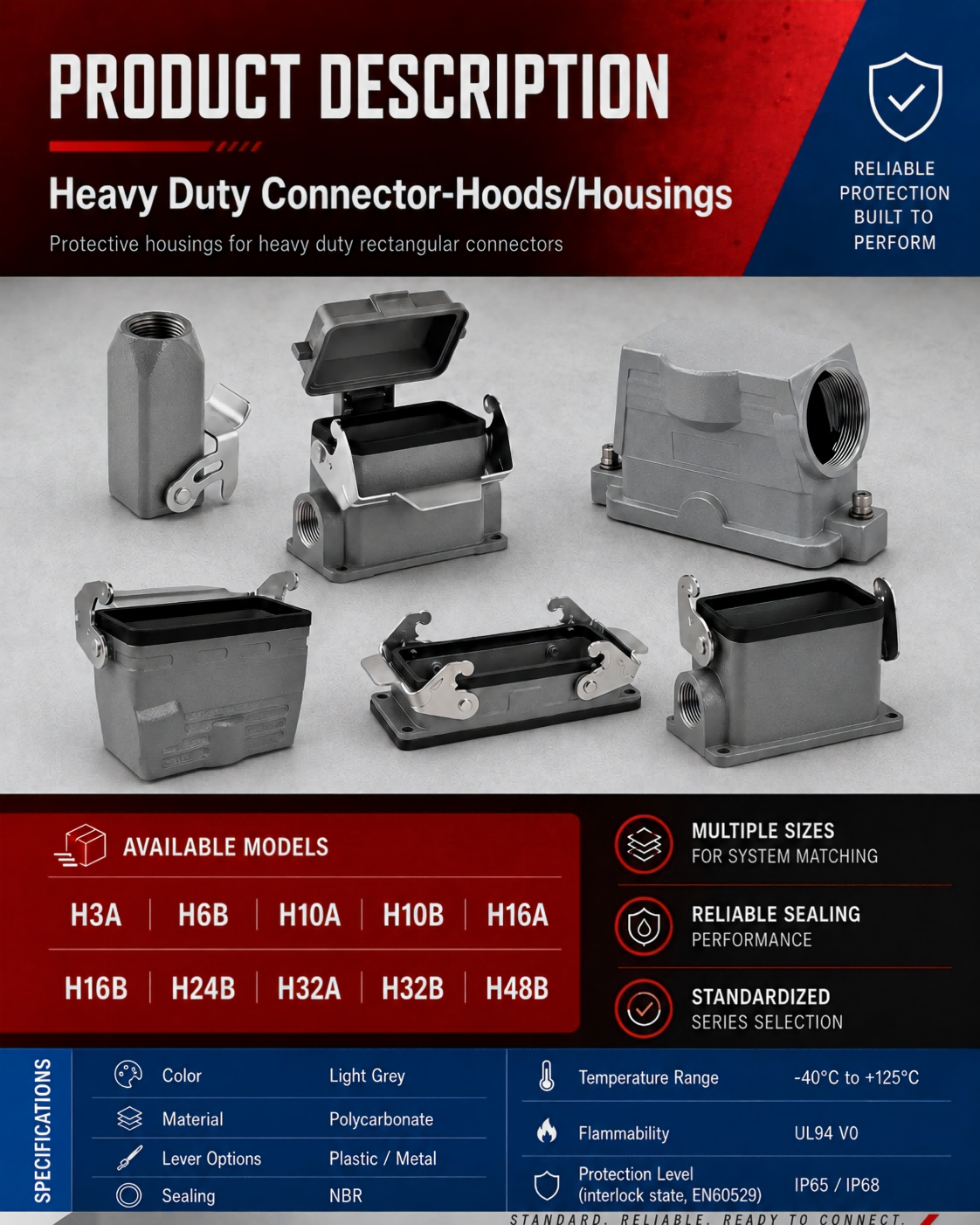 Reliable Multi-Use Heavy Duty Connector Rectangular Connector Protective housing for High-Stress Environments